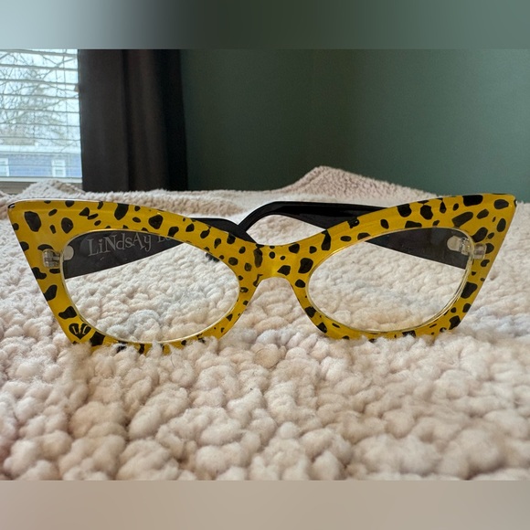 Lindsay Lowe Yellow Leopard Print Cat Eye Glasses- prescription free - Picture 8 of 10